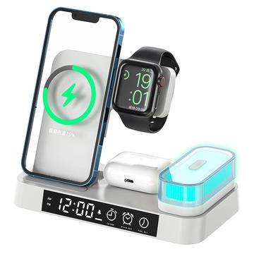 A37 3-in-1 per l\'orologio del telefono cellulare 15W Caricabatterie senza fili Design pieghevole Sveglia 20W Tipo C Porta RGB LED Luce notturna - Bianco