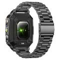 Smartwatch sportivo AK86 con monitoraggio della frequenza cardiaca e dell\'ossigeno nel sangue - Cinturino in acciaio - Nero