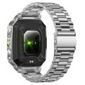 Smartwatch sportivo AK86 con monitoraggio della frequenza cardiaca e dell\'ossigeno nel sangue - Cinturino in acciaio - Argento
