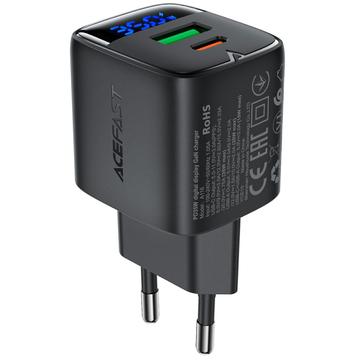 Caricabatterie rapido a doppia porta Acefast A116 GaN 35W con display a LED - Nero