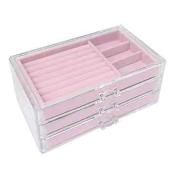 Scatola portagioie in acrilico con 3 cassetti - Rosa