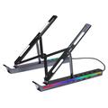 Supporto per laptop in alluminio regolabile con retroilluminazione RGB e hub USB - Nero