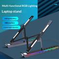 Supporto per laptop in alluminio regolabile con retroilluminazione RGB e hub USB - Nero
