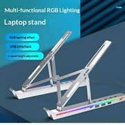 Supporto per laptop in alluminio regolabile con retroilluminazione RGB e hub USB - Argento