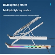 Supporto per laptop in alluminio regolabile con retroilluminazione RGB e hub USB - Argento