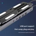Supporto per laptop in alluminio regolabile con retroilluminazione RGB e hub USB - Argento
