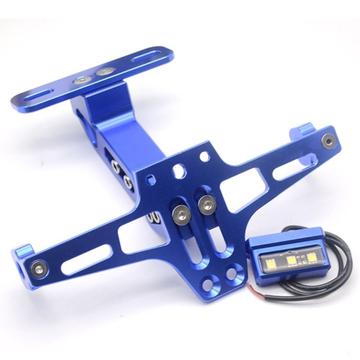 Regolabile CNC in lega di alluminio moto targa Holder Bike Light staffa telescopica con luce LED - Blu
