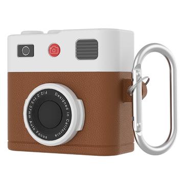 Custodia in silicone liquido con design retrò per fotocamera per AirPods 4 - Marrone