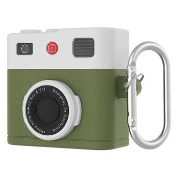 Custodia in silicone liquido con design retrò per fotocamera per AirPods 4 - Verde