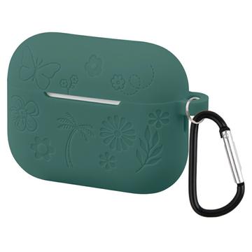 AirPods Pro 3 Custodia in silicone liquido con motivo a fiori e moschettone - Verde scuro