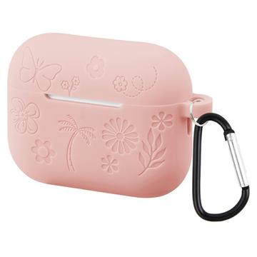 AirPods Pro 3 Custodia in silicone liquido con motivo a fiori e moschettone - Rosa chiaro