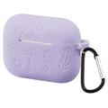 AirPods Pro 3 Custodia in silicone liquido con motivo a fiori e moschettone - Viola chiaro