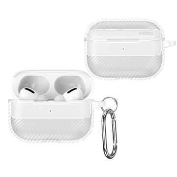 Custodia in TPU AirPods Pro 3 con moschettone - Fibra di carbonio - Bianca