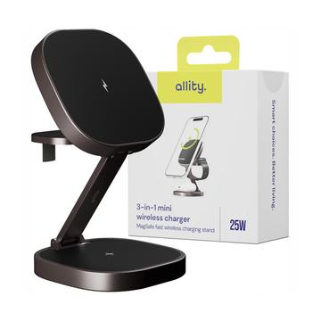 Allity AWC-220-25WMS Caricabatterie wireless 3-in-1 25W - Compatibile con MagSafe - Grafite