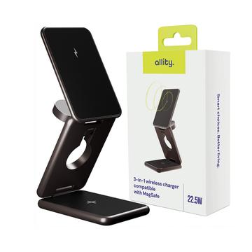 Allity AWC-230-225WMS Caricabatterie wireless 3-in-1 compatibile con MagSafe 22.5W - Grafite