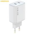 Caricabatterie doppio USB-C Amorus PD 45W GaN – Bianco