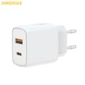 Caricatore da muro Amorus PD Fast Charging – 20 W USB-C, 18 W USB-A - Bianco