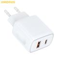 Caricatore da muro Amorus PD Fast Charging – 20 W USB-C, 18 W USB-A - Bianco