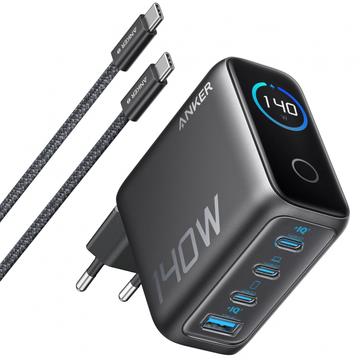 Anker Zolo 140W GaN Caricabatterie da tavolo con cavo USB-C - Nero