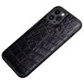 Custodia Rivestita in Pelle Crocodile Series per iPhone 14 Pro - Nera