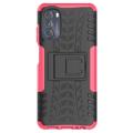 Custodia ibrida antiscivolo per Motorola Moto G (2022) con supporto - rosa caldo / nero