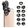 Apexel 10-in-1 Universal Clip-On Camera Lens Kit - Black