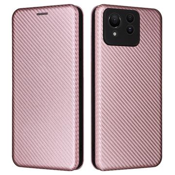 Custodia a Flip per Asus Zenfone 11 Ultra - Fibra di Carbonio - Rosa Oro