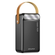 Power bank Awei PA-82 da 60000mAh - 65W, 2x USB-A/USB-C, display a LED, torcia - Nero
