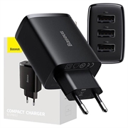 Caricabatterie rapido compatto Baseus CCXJ020101, 3x USB, 17W - Nero