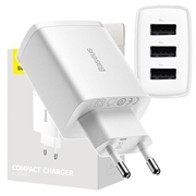 Caricabatterie rapido compatto Baseus CCXJ020102, 3x USB, 17W - Bianco