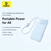 Power bank Baseus EnerFill FC11 da 20000mAh, 22.5W - Cavi USB-C e Lightning - Blu