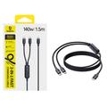 Cavo di ricarica rapida Baseus Flash 4 2-in-1 da USB-C a doppia porta USB-C, 1.5m/140W - Nero