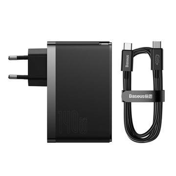 Baseus GaN5 Pro 140W Caricatore da parete con cavo di ricarica USB-C - 2xUSB-C, USB-A