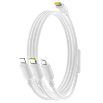 Cavo di ricarica rapida Baseus Silky 3-in-1 da USB-C a Lightning, USB-C, MicroUSB - 100W/1,5m - Bianco