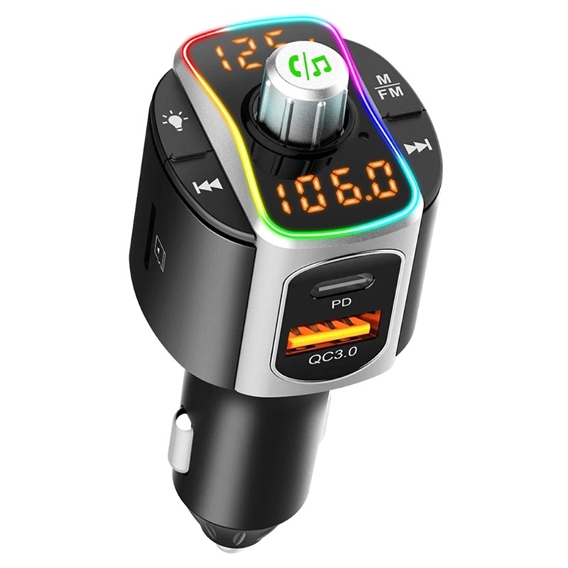 Trasmettitore FM Bluetooth e caricabatteria per auto veloce con luce LED  BC67