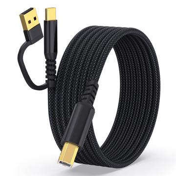 Cavo intrecciato 2-in-1 da USB-A / USB-C a USB-B per stampanti - 5m - Nero