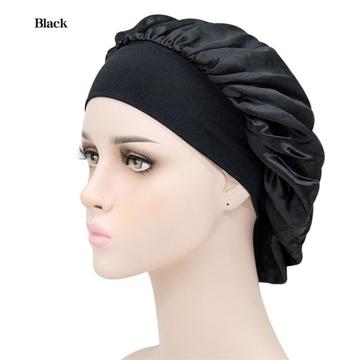 Berretto da notte in raso di seta traspirante per capelli - Nero