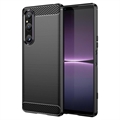 Custodia in TPU Spazzolato per Sony Xperia 1 V - Fibra di Carbonio - Nera