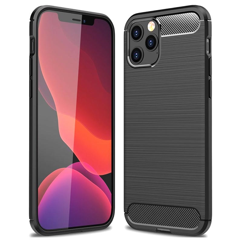 AVANA Custodia per iPhone XS, iPhone X, flessibile, sottile, colore nero, bumper protettivo, silicone TPU, antigraffio, fibra di carbonio, effetto carbonio
