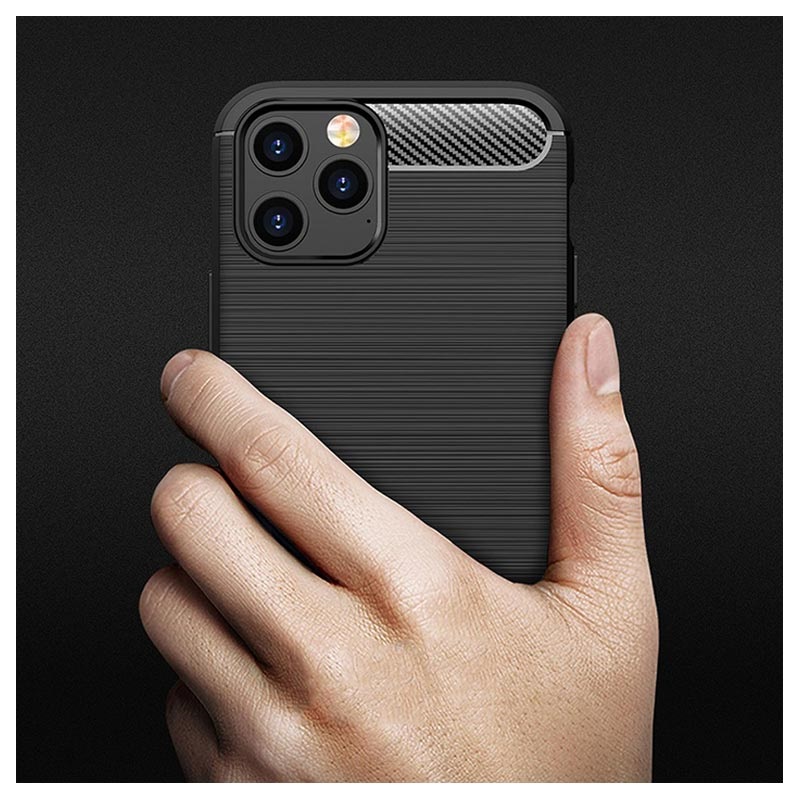 AVANA Custodia per iPhone 12 Pro Max Custodia Flessibile Slim Case Nero Bumper Silicone TPU Antigraffio Cover Effetto Carbonio
