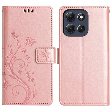 Custodia a portafoglio per Motorola Moto G56 serie Butterfly - Rosa Oro