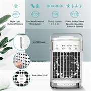 Ventilatore portatile CF-006 - Alimentazione USB, 4 velocità, timer, serbatoio dell\'acqua da 700ml - Bianco