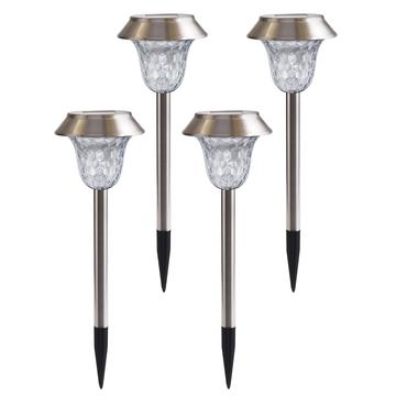 CIS-57453A Confezione da 4 lampade solari da giardino in acciaio inossidabile - IP65 - Bianco caldo e RGB