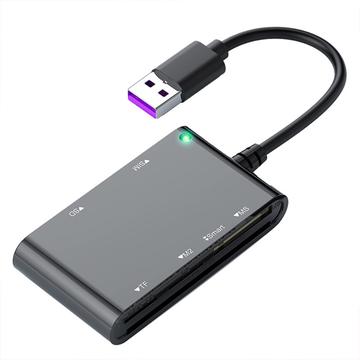 CR375-B Lettore di smart card multi-USB 6-in-1 per schede Smart/SIM/SD/TF/MS/M2 - nero