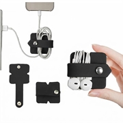 Porta-cavi / auricolari in silicone con bottone a scatto in metallo - Nero