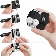 Porta-cavi / auricolari in silicone con bottone a scatto in metallo - Nero