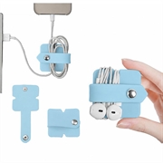 Organizer in silicone per cavi e auricolari con bottone a pressione in metallo - Azzurro