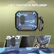 Custodia antiurto mimetica per AirPods 4 con moschettone - Blu mimetico