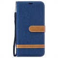 Custodia a Portafoglio Canvas Diary per Samsung Galaxy M10 - Blu Scuro