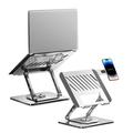 Supporto per laptop rotante a due bracci in acciaio al carbonio con supporto magnetico per telefono - Argento